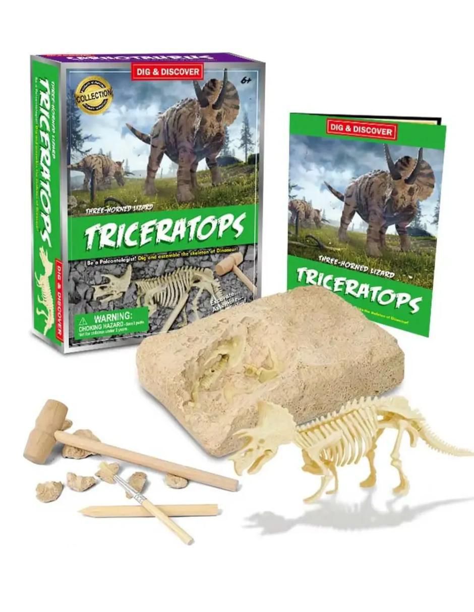 Kit para excavación de gemas fósiles dinosaurio Triceratops Mr.Gadgets